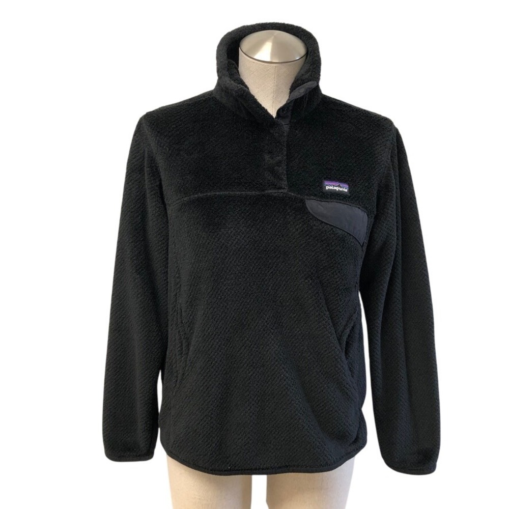 Patagonia Re-Tool Snap-T Pullover Womens Small Black‎ Fleece Polartec Active